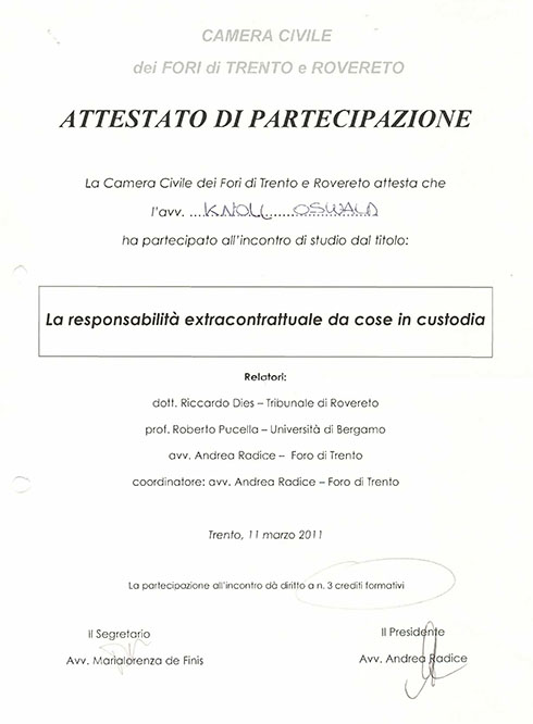 Attestato La Responsabilità Extracontrattuale